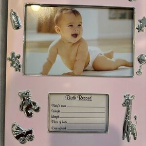 New in box Pink Baby Photo Frame with Silver Accents